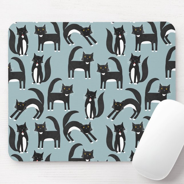 Black and White Tuxedo Kitty Cats Mouse Pad (Black and white tuxedo bicolor cat mouse mat)