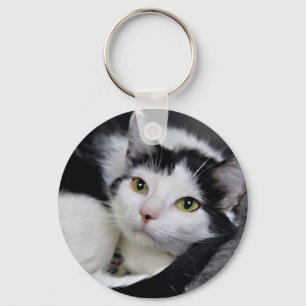 Black and White/Tuxedo Medium Hair Cat Keychain