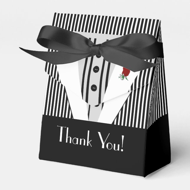 Black and White Tuxedo-Striped Favour Box (Front Side)