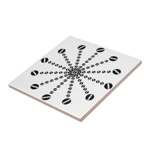 Black And White Twelve Part Clock Dial Dot Art Ceramic Tile