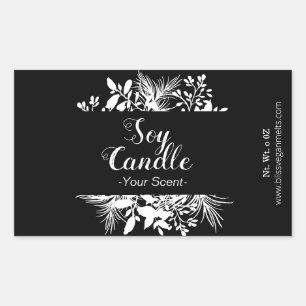 Black And White Twigs And Leaves Soy Candle Rectangular Sticker