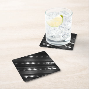 Black and White Twinkle Lights Square Paper Coaster