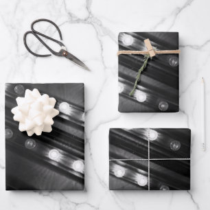 Black and White Twinkle Lights Wrapping Paper Sheet