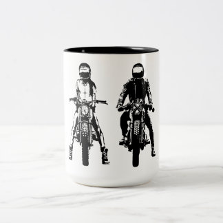 Black and White two bikers Two-Tone Coffee Mug