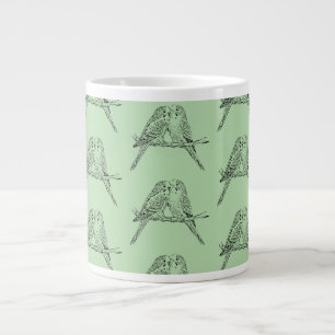 Black and white Two Budgies Perched Together Large Coffee Mug