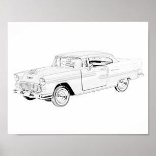 Black and White Two Tone 1955 Chevy Bel Air Poster
