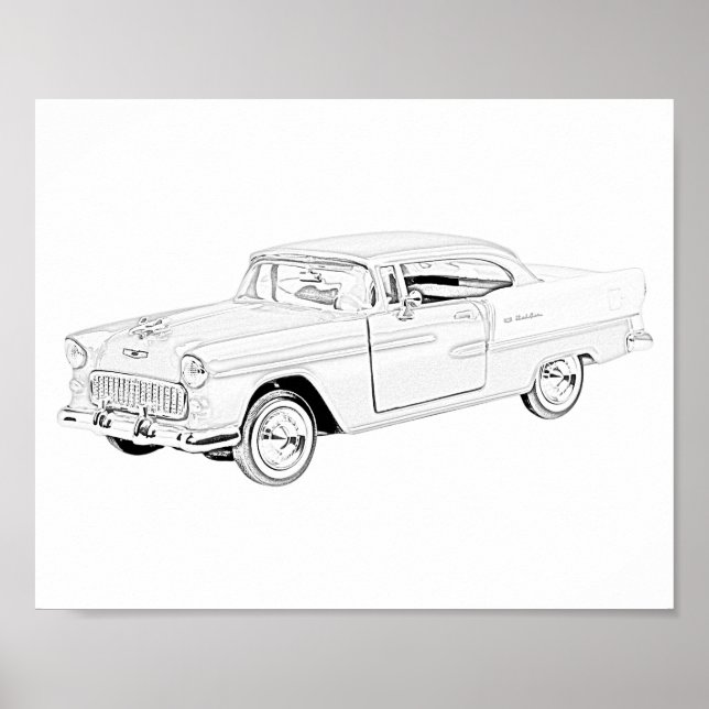Black and White Two Tone 1955 Chevy Bel Air Poster (Front)