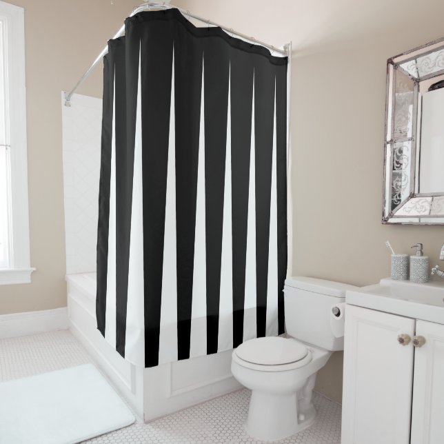 Black and White Two Tone Pleat Illusion Shower Curtain (In Situ)