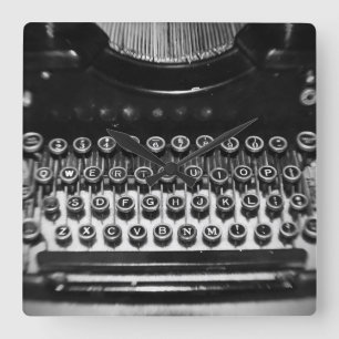 Black and White Typewriter Square Wall Clock