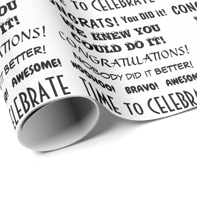 Black and White Typography Congratulations Wrapping Paper (Roll Corner)