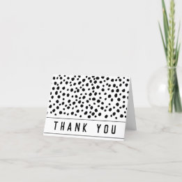 Black and White Typography Dalmatian Dots Pattern  Thank You Card