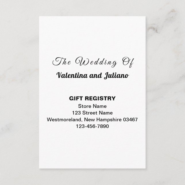 Black and White Typography Gift Registry Portrait Enclosure Card (Front)