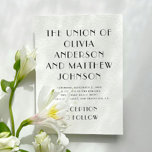 Black and white typography minimalist wedding invitation