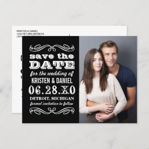 Black and White Typography Photo Save the Date Announcement Postcard