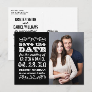 Black and White Typography Photo Save the Date Announcement Postcard