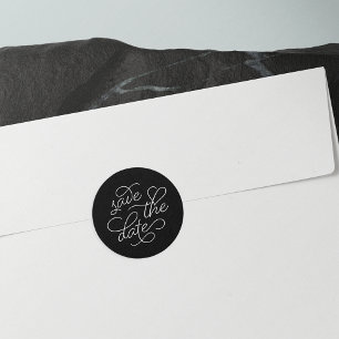 Black and White Typography Save the Date Classic Round Sticker