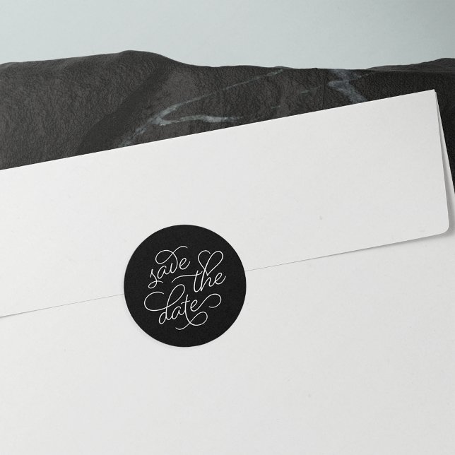 Black and White Typography Save the Date Classic Round Sticker (Creator Uploaded)