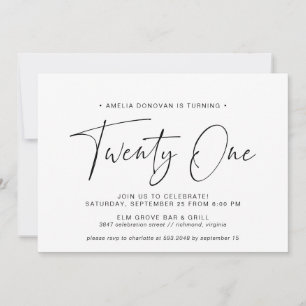 Black and White Typography   Simple 21st Birthday Invitation