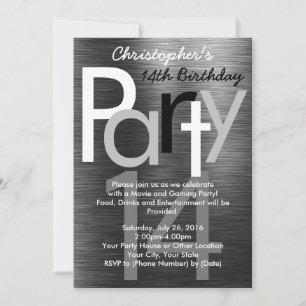Black and White Typography Teen Boy Birthday Party Invitation