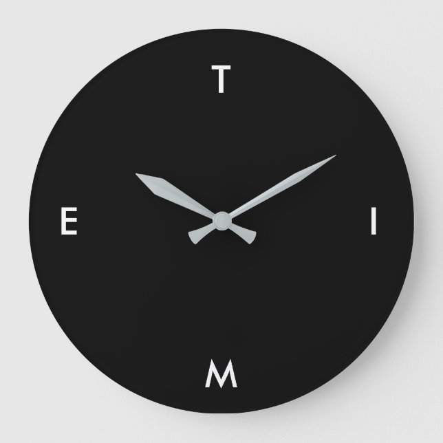 Black and White Typography Time Funny Minimalism Large Clock (Front)