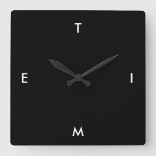 Black and White Typography Time Funny Minimalism Square Wall Clock