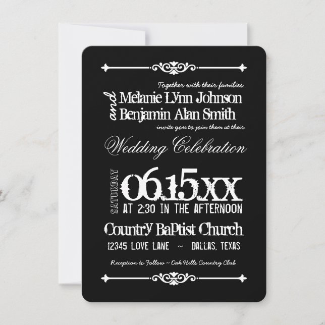 Black and White Typography Wedding Invitations (Front)