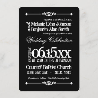 Black and White Typography Wedding Invitations