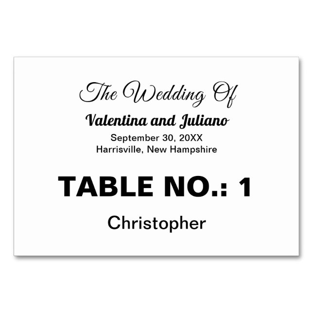 Black and White Typography Wedding Place Card (Front)