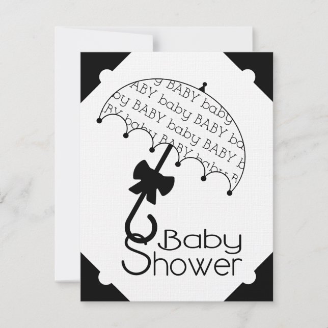 Black and White Umbrella Baby Shower Invitation (Front)