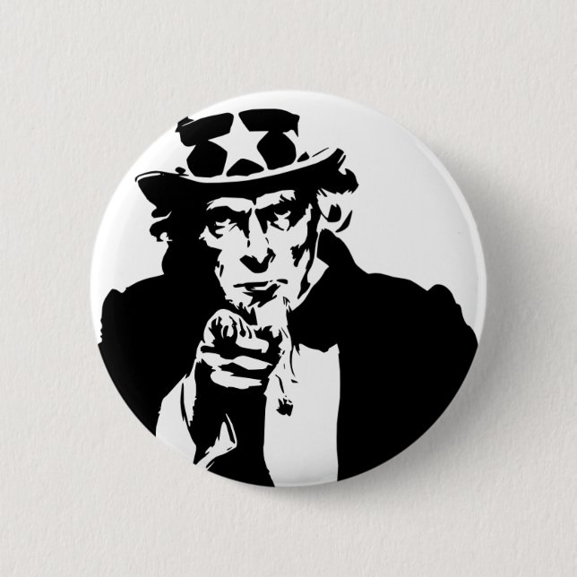 Black and White Uncle Sam Icon 6 Cm Round Badge (Front)