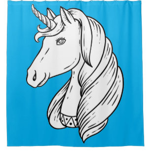 Black and white unicorn (Blue backgrd) Shower Curtain