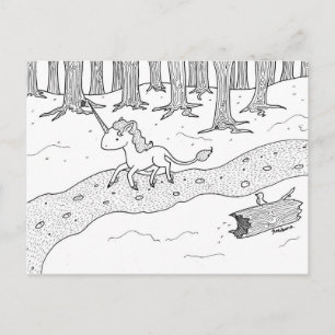 Black and white Unicorn galloping Postcard