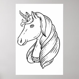 Black and white unicorn poster