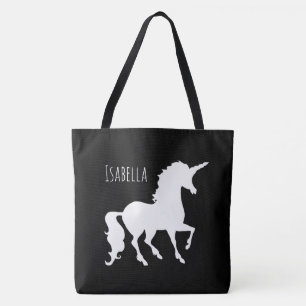 Black and White Unicorn Silhouette Modern Trendy Tote Bag