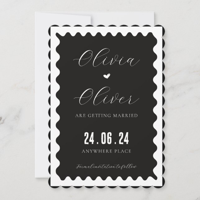 black and white unique photo wedding  save the date (Front)