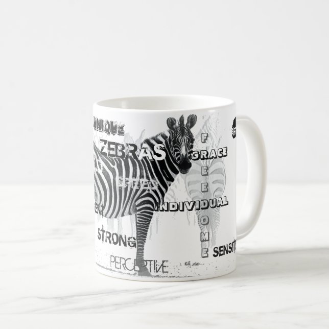 Black and White Unique Zebras Typography Coffee Mug (Front Right)