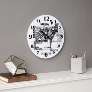 Black and White Unique Zebras Typography Large Clock