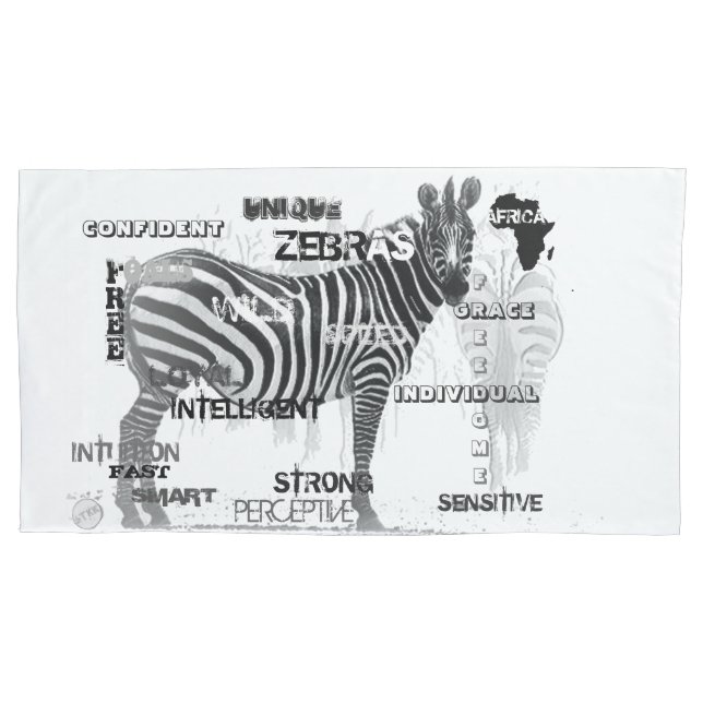 Black and White Unique Zebras Typography Pillowcase (Front)