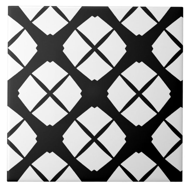 Black and White Urban Modern Diamond Pattern Ceramic Tile (Front)