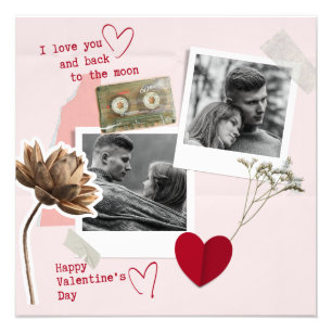 Black and white valentines couple photo red heart print