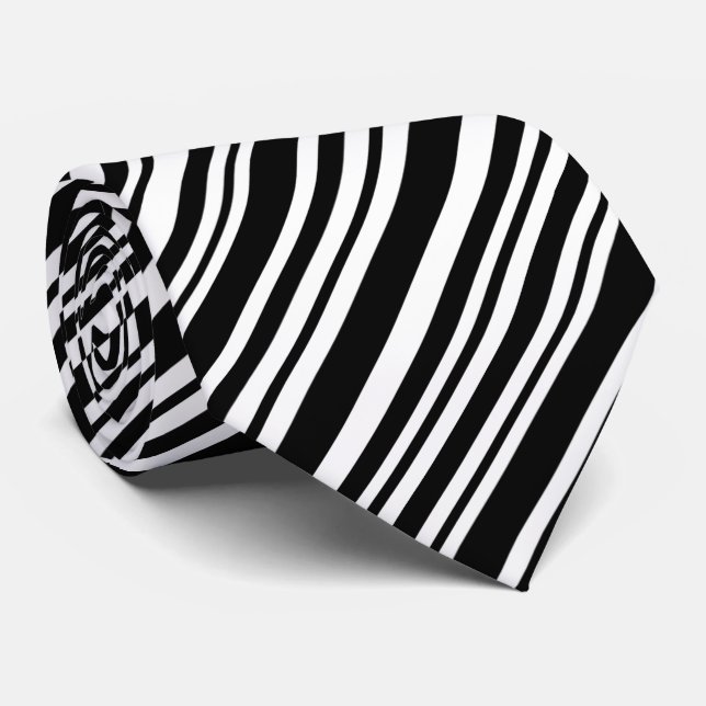Black and White Various Width Striped Design Tie (Rolled)