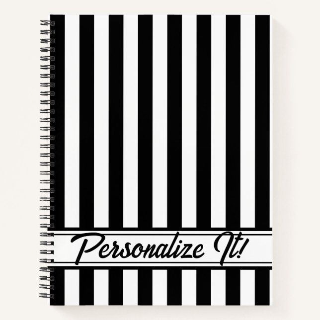 Black And White Vertical Stripe Notebook (Front)