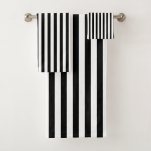 Black and White Vertical Stripes Bath Towel Set