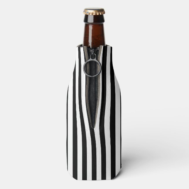 Black and White Vertical Stripes Bottle Cooler (Bottle Back)