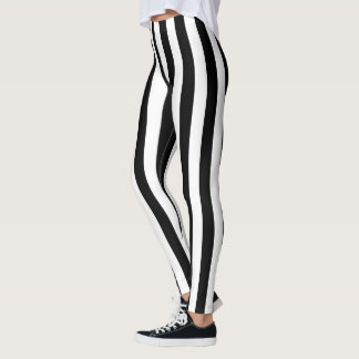 Black and White Vertical Stripes Decor on Leggings