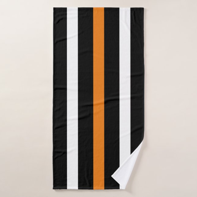 Black and white vertical stripes orange accents bath towel set (Bath Towel)