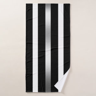 Black and white vertical stripes silver accents bath towel set