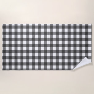 Black and White Vichy Print Gingham Pattern Beach Towel