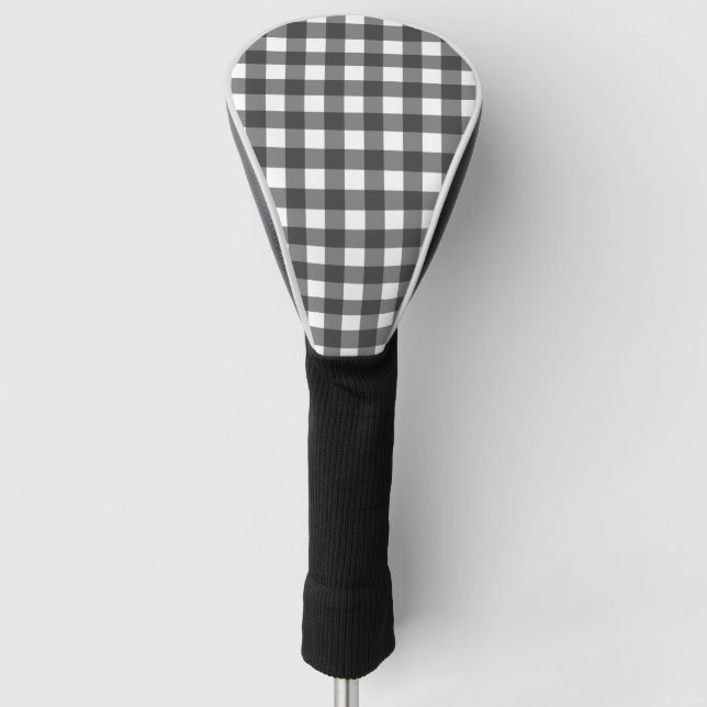 Black and White Vichy Print Gingham Pattern Golf Head Cover (Front)