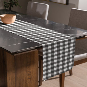 Black and White Vichy Print Gingham Pattern Short Table Runner